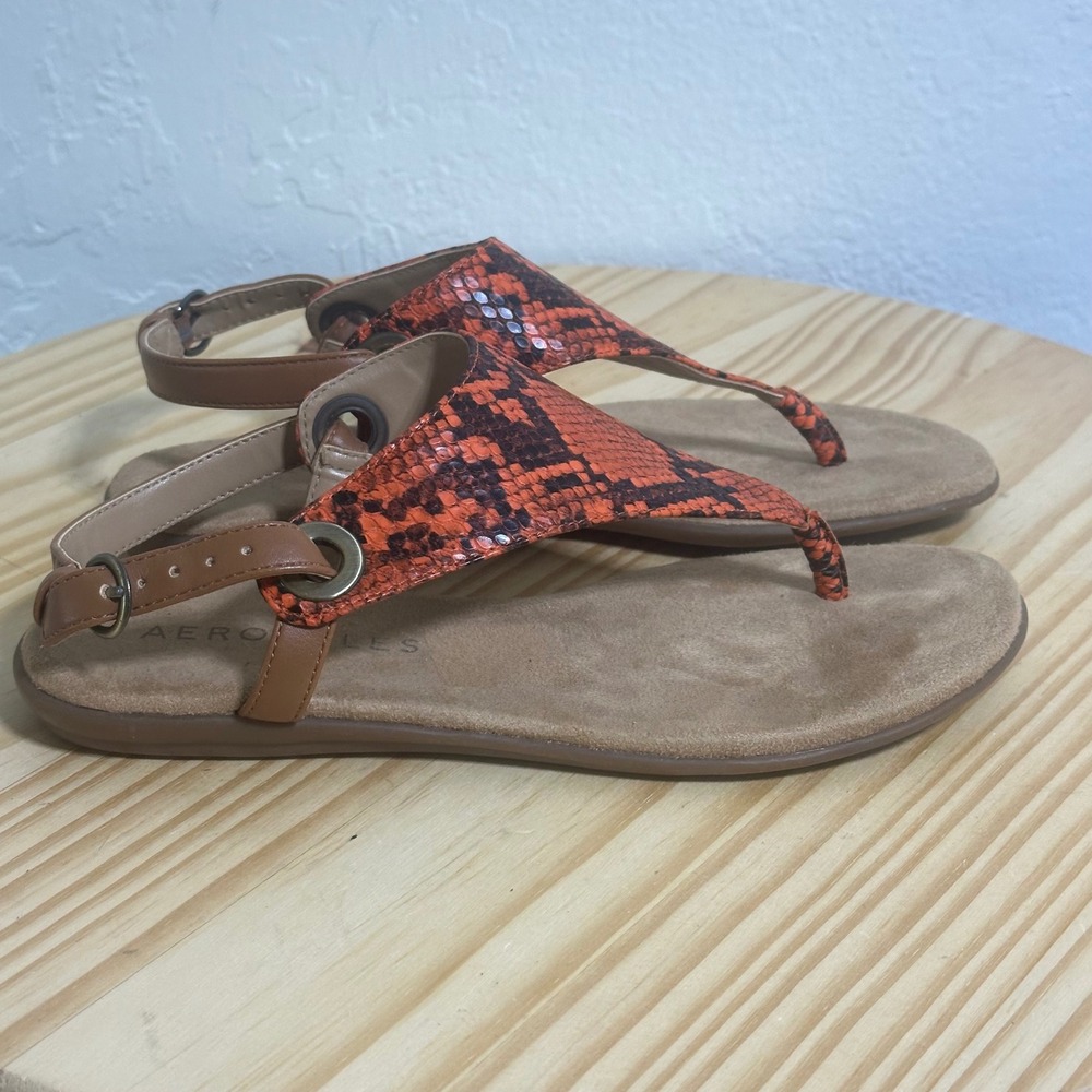 Aerosoles In Conchlusion Orange Snakeskin Slingback Thong Sandals Womens 6M